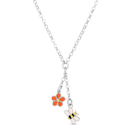 Silver and enamel lariat necklace