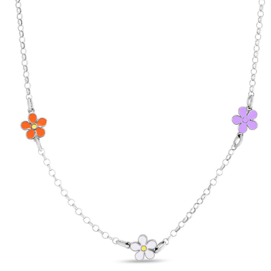 Silver and enamel flower station necklace