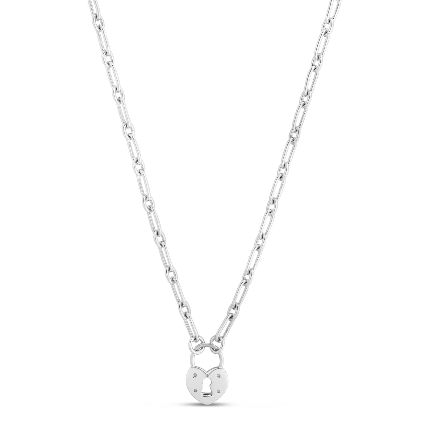 Silver heart paper clip chain necklace
