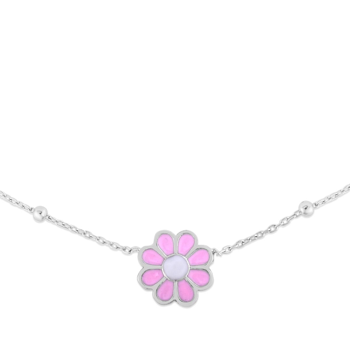Silver and pink enamel flower necklace