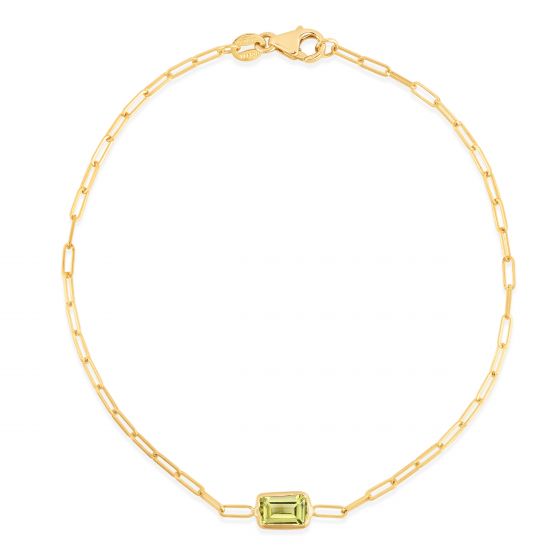 Gold Paperclip bracelet with Peridot gemstone