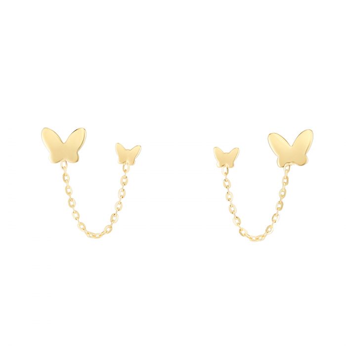14k yellow gold double pierced butterfly earrings