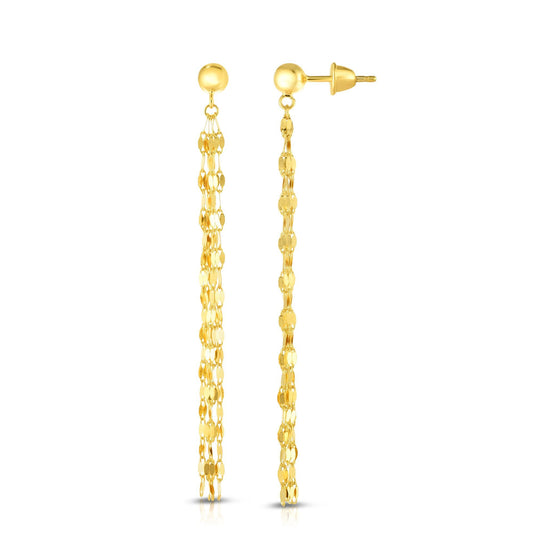 14k yellow gold faceted long earrings