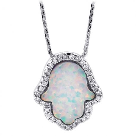 Mother of Pearl & Diamond Hamsa Necklace
