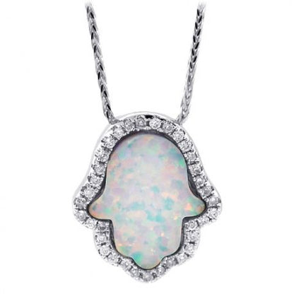 Mother of Pearl & Diamond Hamsa Necklace
