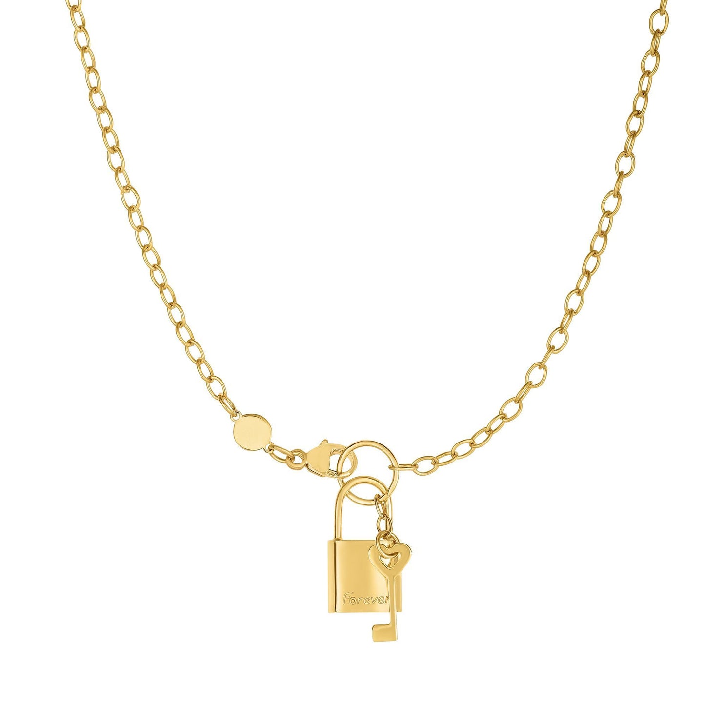 14k yellow gold lock and key pendant necklace