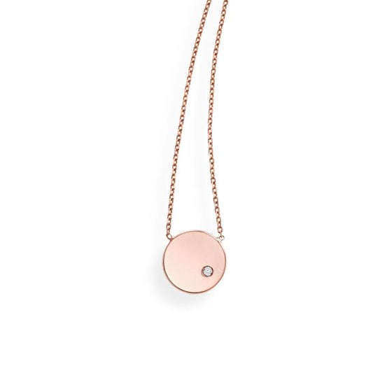 14k rose gold circle pendant with diamond