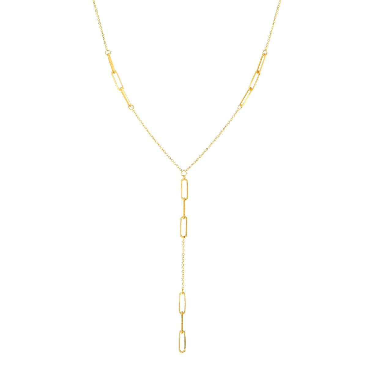 14k yellow gold paper clip lariat necklace