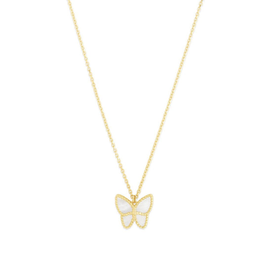 14k yellow gold and Mother of Pearl butterfly necklace