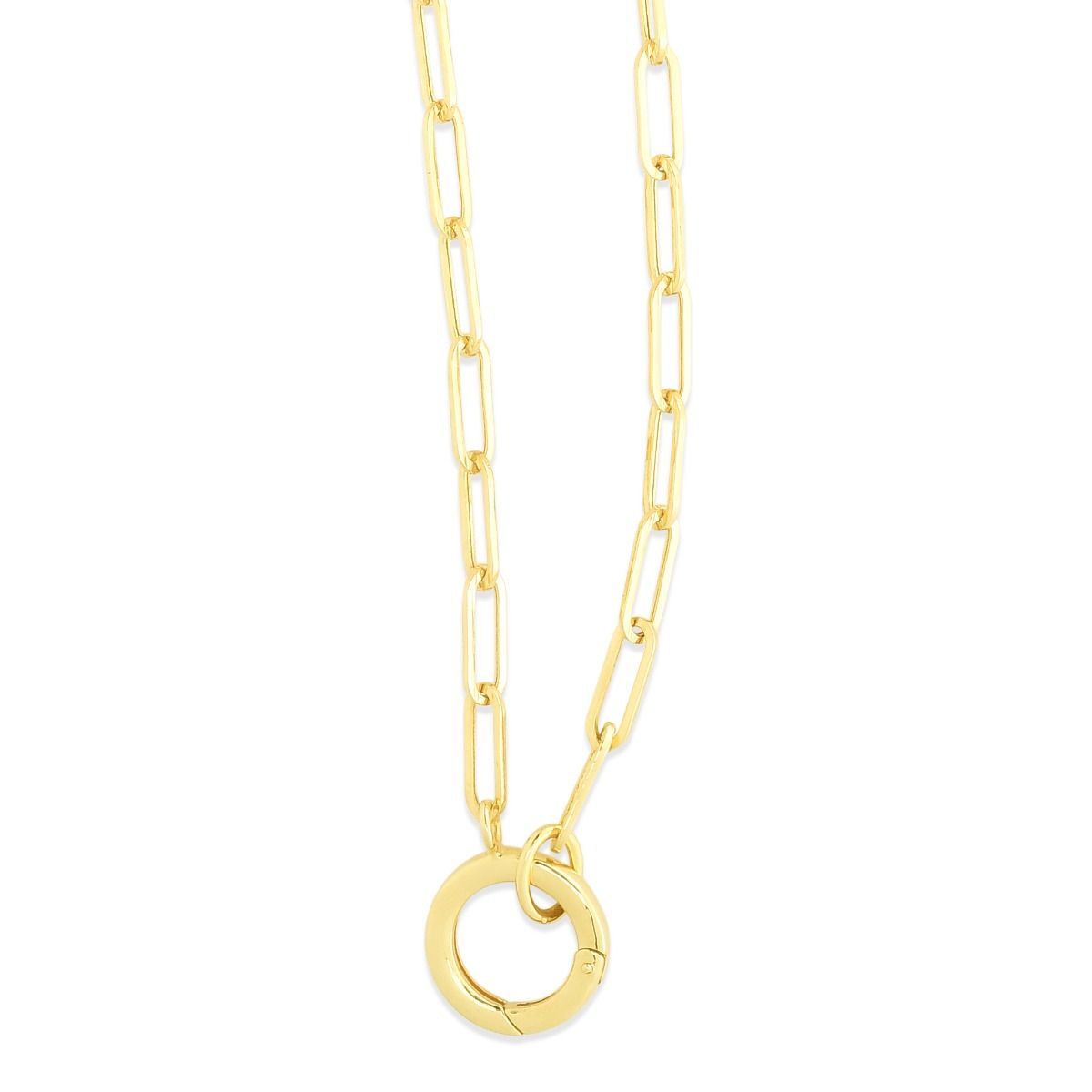 14k yellow gold charm clasp paperclip necklace