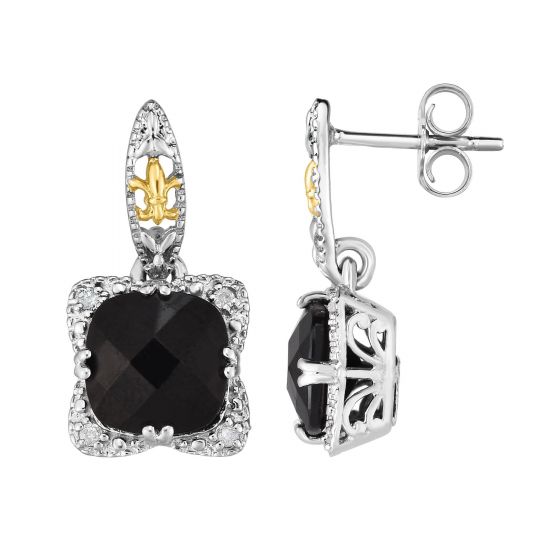 Sterling Silver with onyx and diamond earrings
