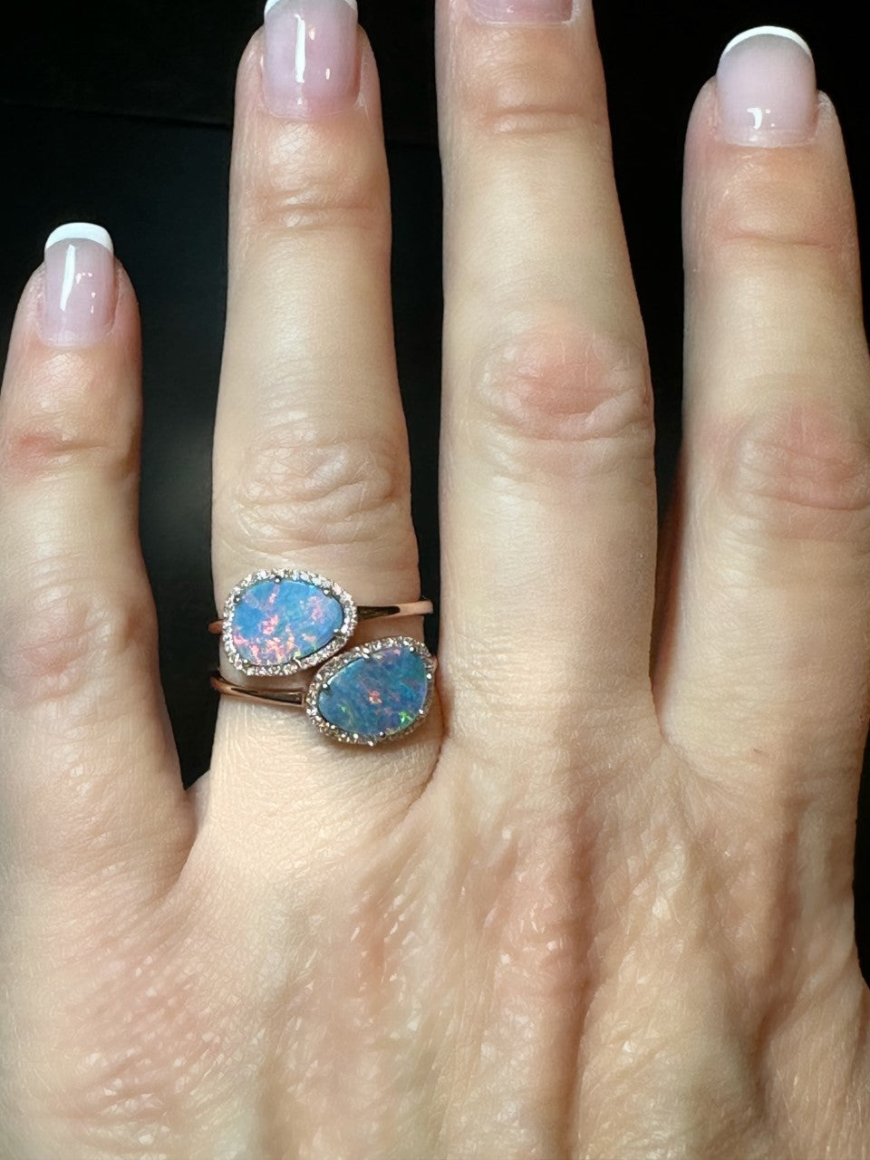 14k rose gold opal and diamond ring