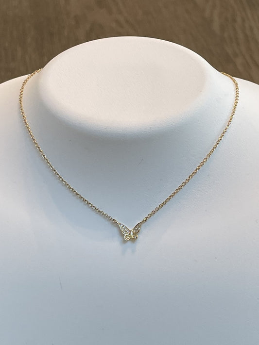 14k yellow gold diamond butterfly necklace